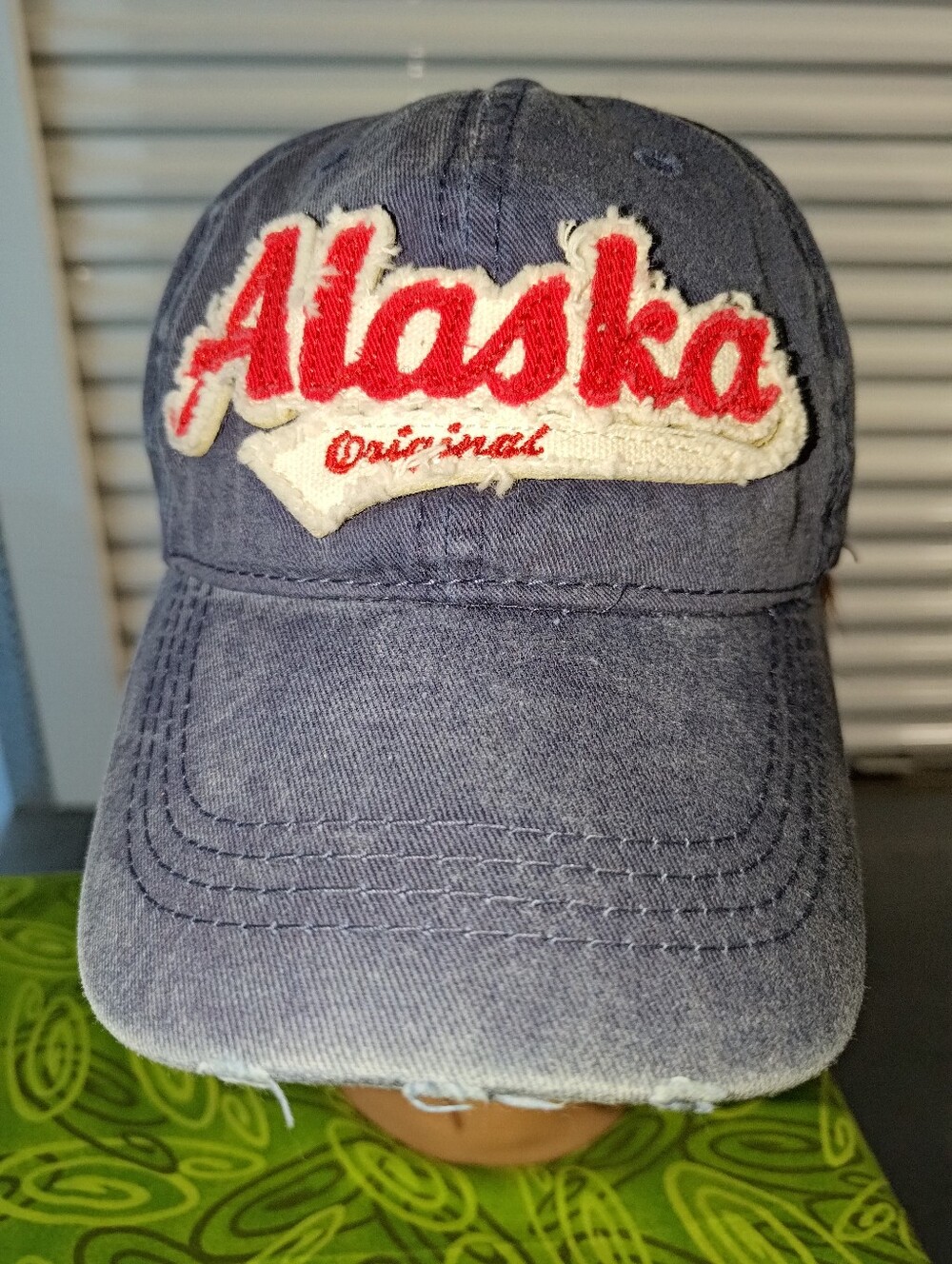 Alaska Original Stitched Patch Distressed Strapback Hat Cap OSFM
